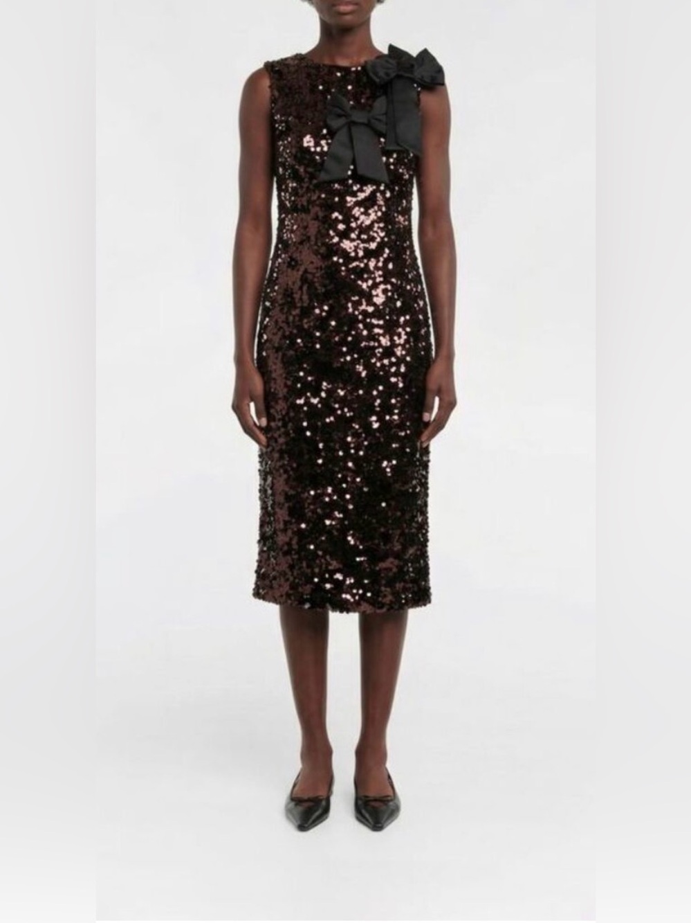 Ganni Bow-Appliqué Sequin Sheath Midi-Dress NWT $465 Size 6